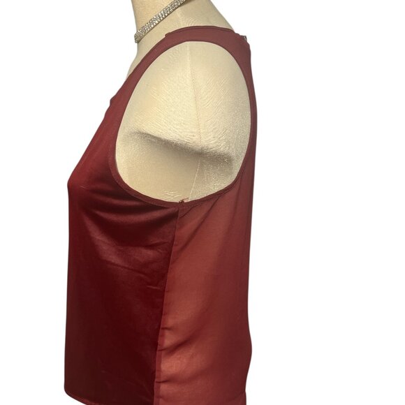 PLACE DU JOUR Tank Top Size Large Leather-look Front Sheer Back Stretchy - Picture 5 of 11